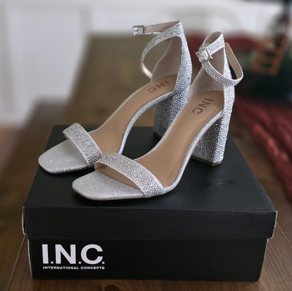INC International Concepts Glittering Silver Heels